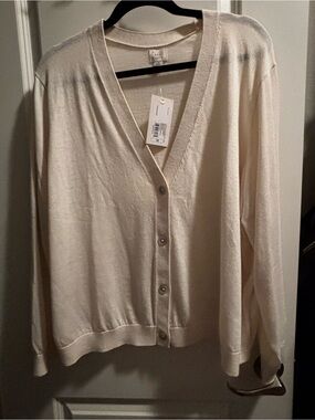 Cream V-Neck Lightweight Button Cardigan Sweater - Women